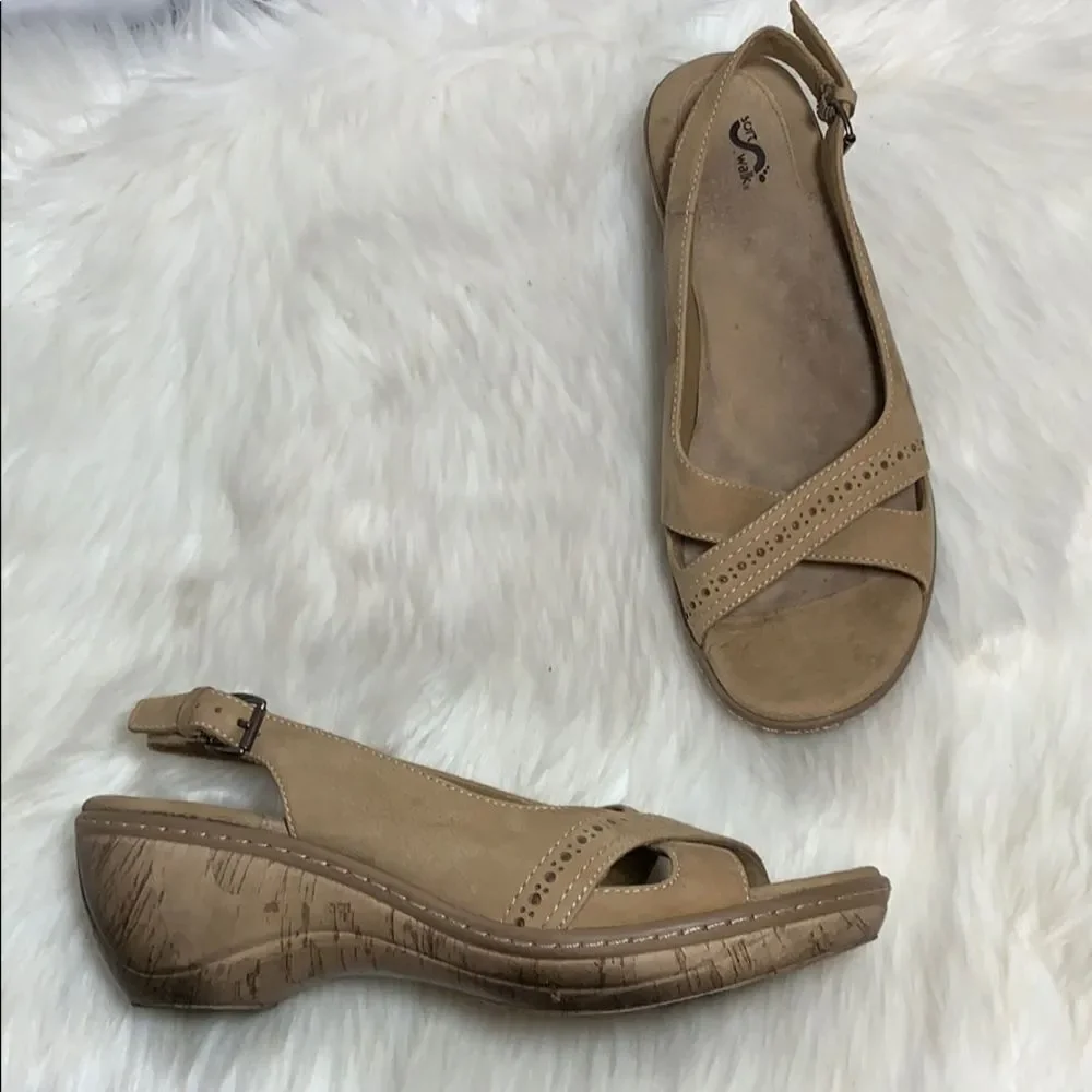 SoftWalk Tan Cross Strap Suede Sling Sandal‎ Sz 11